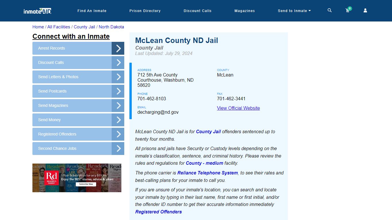 McLean County ND Jail - Inmate Locator